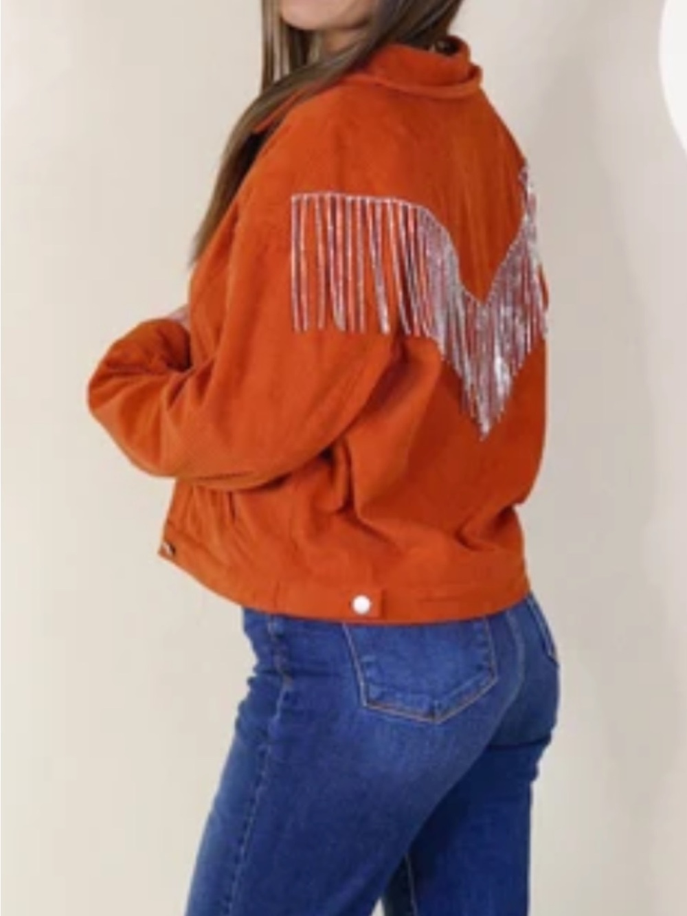 Savanna Jane Orange Fringe-Back corduroy Jacket